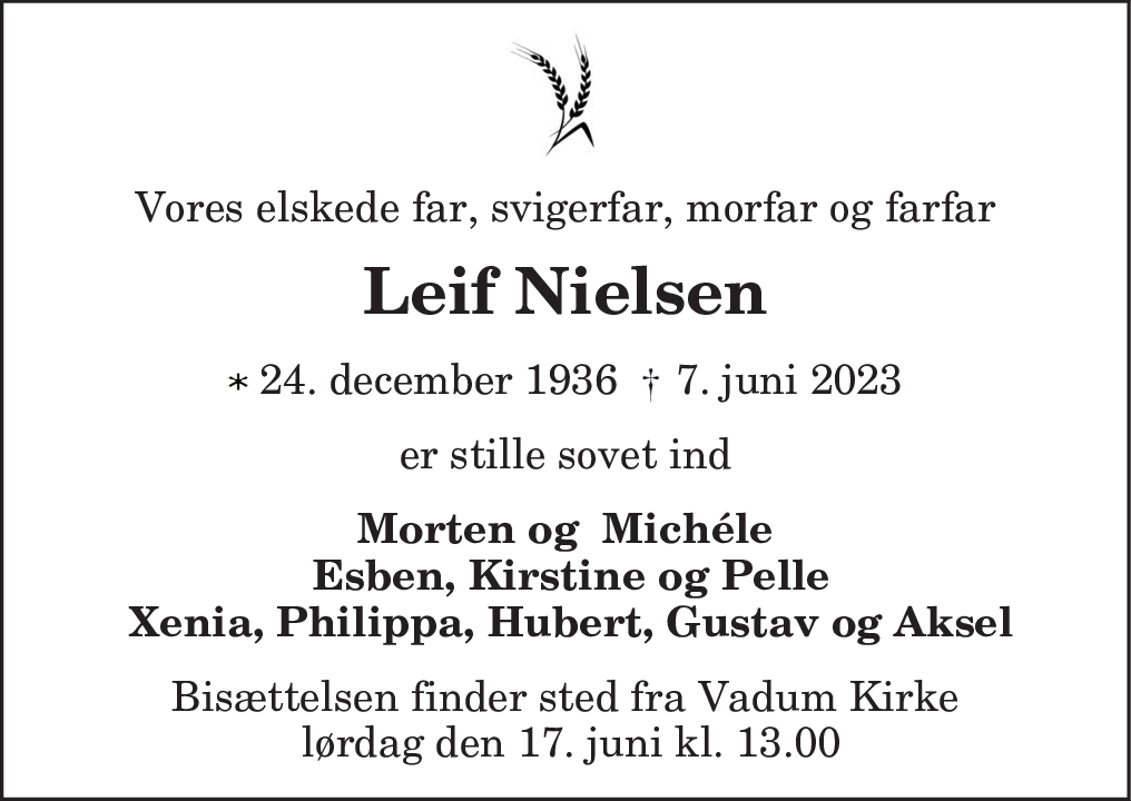 Dødsannonce for Leif Nielsen Nordjyske.dk