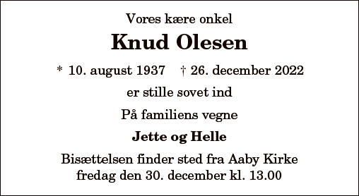 Dødsannonce For Knud Verner Olesen | Nordjyske.dk