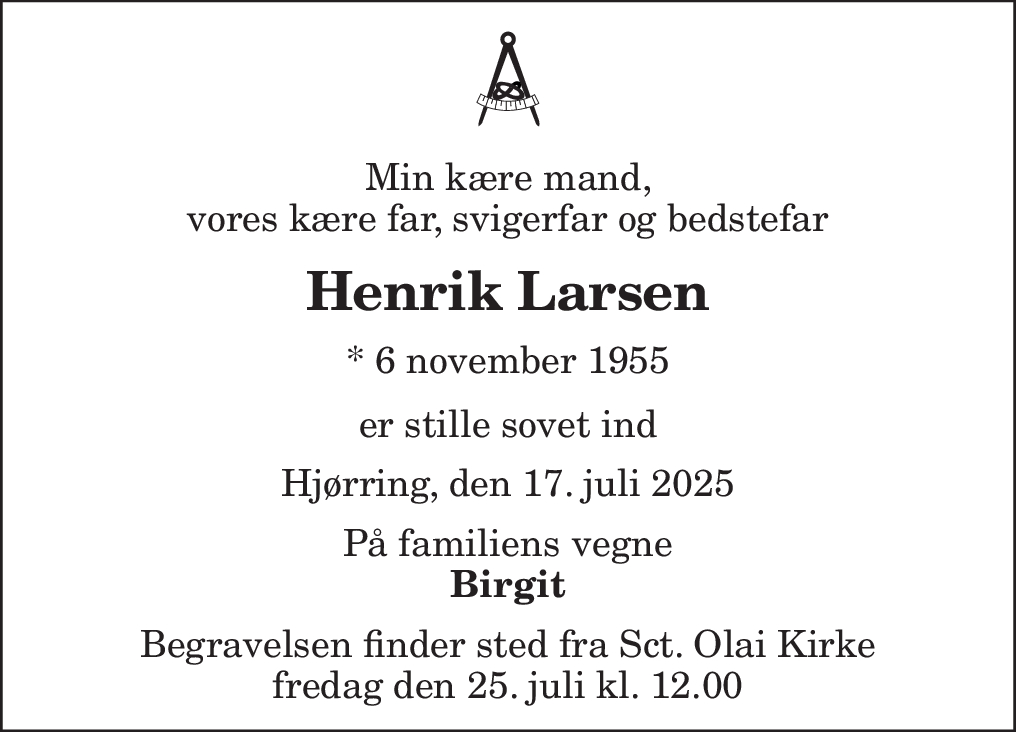 Dødsannonce for Henrik Larsen | Nordjyske.dk