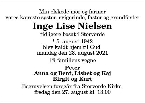 Dødsannonce for Inge Lise Nielsen Nordjyske.dk