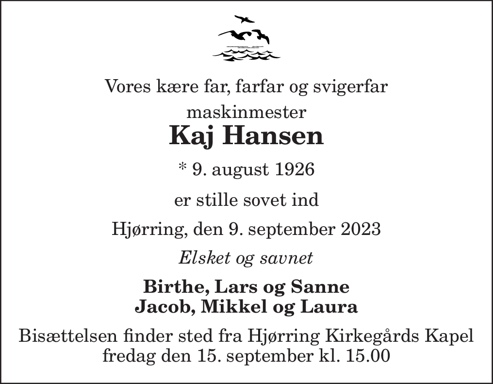 Dødsannonce for Kaj Hansen Nordjyske.dk